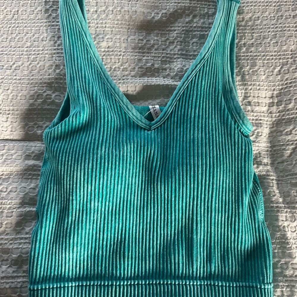 Zenana Outfitters Turquoise Ribbed V-Neck Tank Top